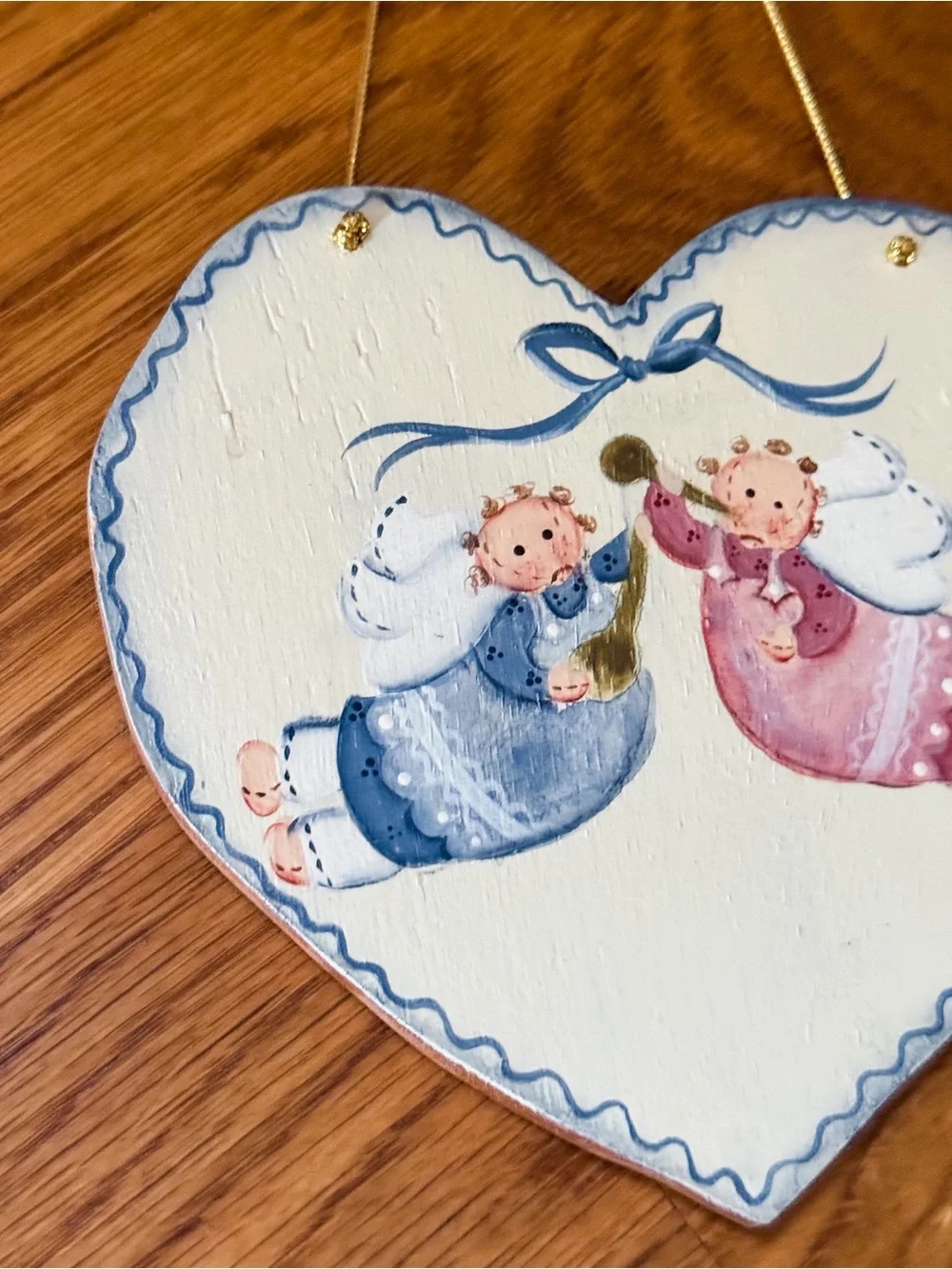Hand-Painted Heart Holiday Ornament - Blue & Pink